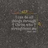 Philippians Bible Verse parking space stencil with measurements on pavement.