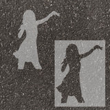 Taylor Swift silhouette stenciled on pavement with matching parking space stencil.
