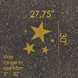 Stars parking space stencil with measurements on pavement.