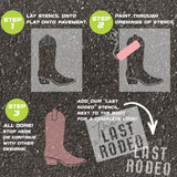 Instructions for using the Cowboy Boot parking space stencil on pavement with step-by-step guidance.