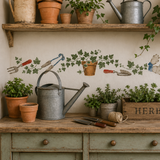 Potted Ivy Stencil Design painted onto the wall of a potting shed.