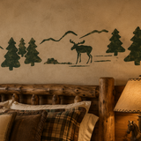 Northwoods wall border stenciled onto a wall in a rustic cabin