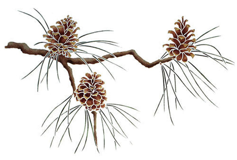 Main Pinecone Branch Wall Stencil by The Mad Stencilist
