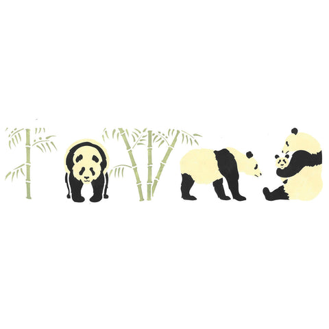 Panda Bear and Bamboo Wall Stencil Border