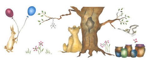 Rabbit and Bear Wall Stencil Border