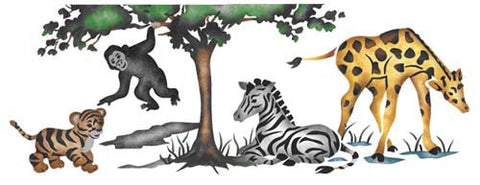Baby Animals with Jungle Scene Wall Stencil