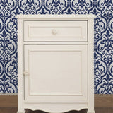 Fleur de Lis Scroll Wall Stencil - Room Setting