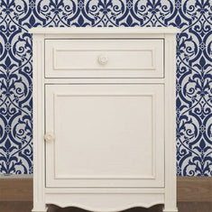 Fleur de Lis Scroll Wall Stencil - Room Setting
