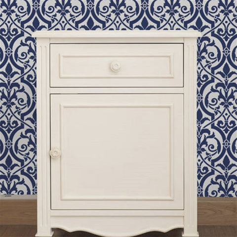 Fleur de Lis Scroll Wall Stencil - Room Setting