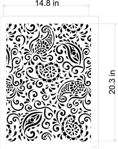Medium Paisley Allover Wall Stencil - Dimensions