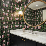 Arts and Crafts Tulip Allover Wall Stencil painted onto a powder room wall