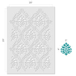 Small Royal Damask Allover Wall Stencil - Dimensions