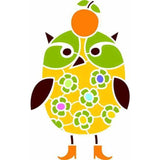 Owl Wall Stencil Green and Flower patterned