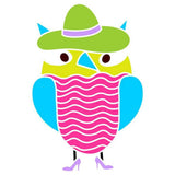 Owl Wall Stencil Yellow and Pink with Green Hat