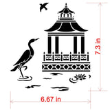 Pagoda Insert Wall Stencil for Oriental Toile by Jeff Raum - Dimesions