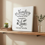 Family Expression Craft Stencil painted onto a blank canvas as a DIY project for the home.