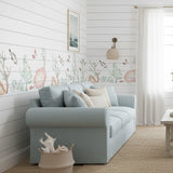 Coral Sea Garden Stencil painted onto the walls of a beach house
