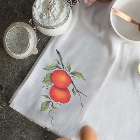 Apples Stencil on a Tea Towel