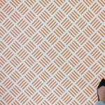 Linje wall stencil painted on floor stencils