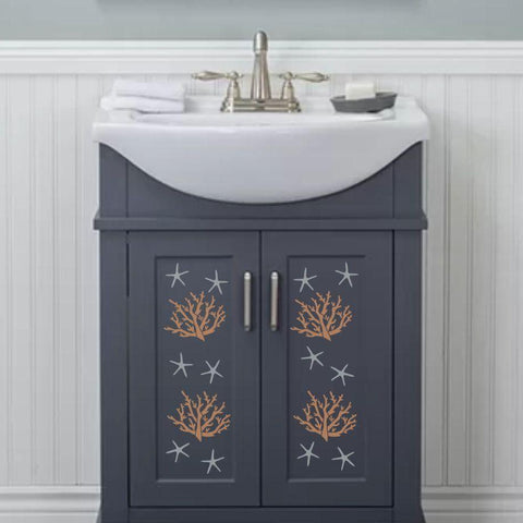 Coral Stencil Painted on Vanity
