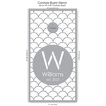 Scales Designer Monogram and Name Cornhole Board Stencil measurements
