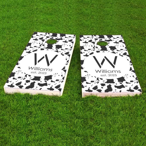 Customize Your Very Own Cornhole Board using our Designer Cowhide Monogram and Name Cornhole Board Stencils
